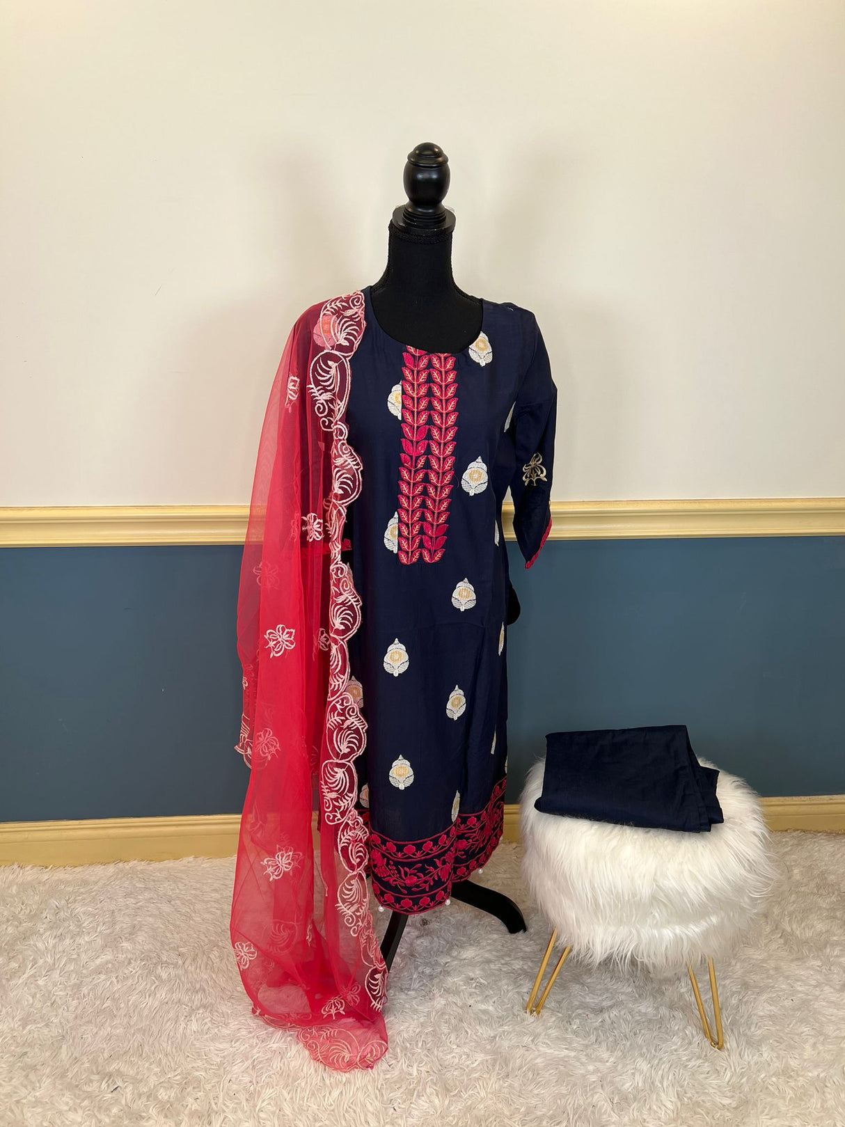 Indian Cotton Stitched Embroidery Suit Ready To Ship