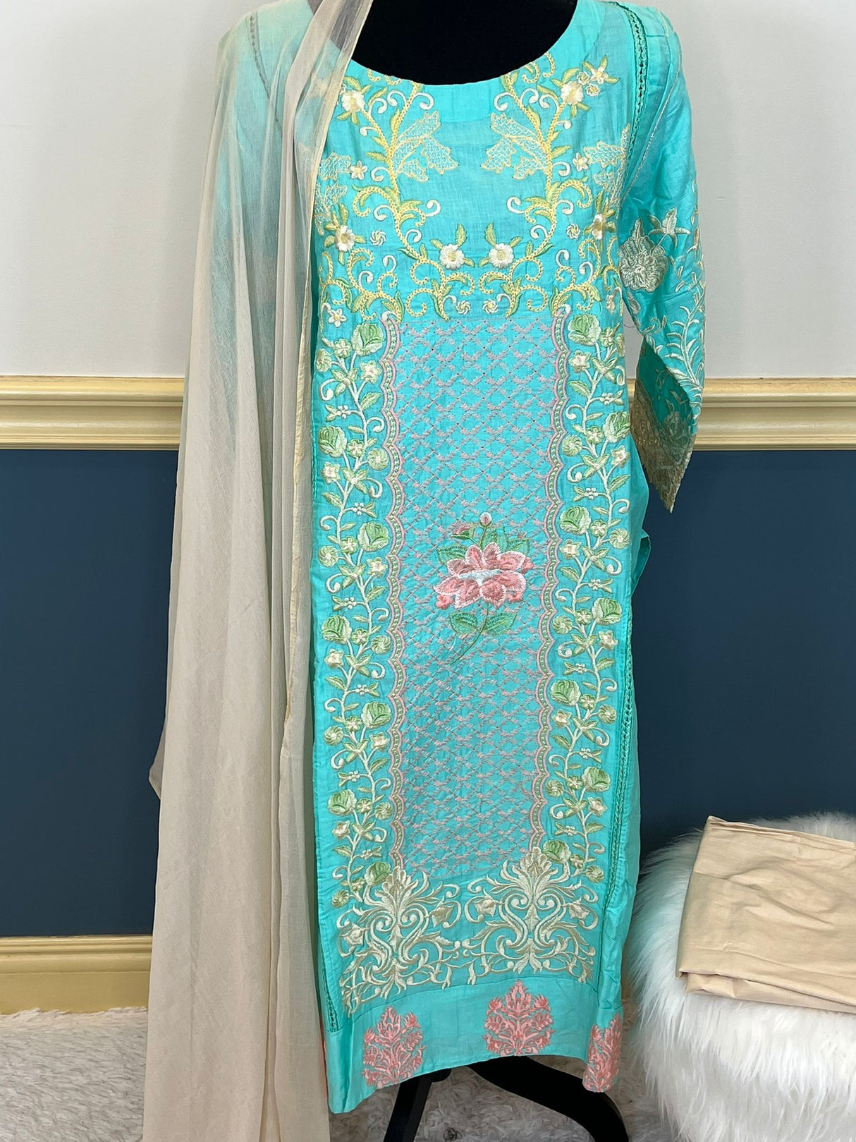 Indian Cotton Stitched Embroidery Suit Ready To Ship