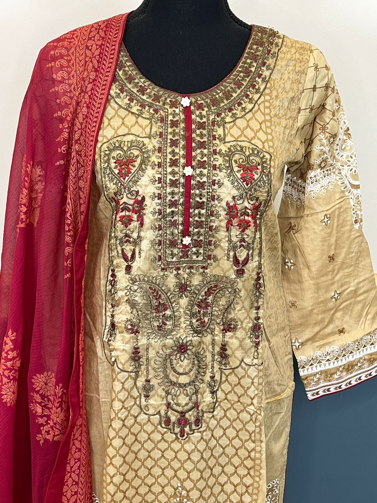 Indian Cotton Stitched Embroidery Suit Ready To Ship