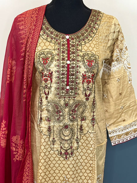 Indian Cotton Stitched Embroidery Suit Ready To Ship