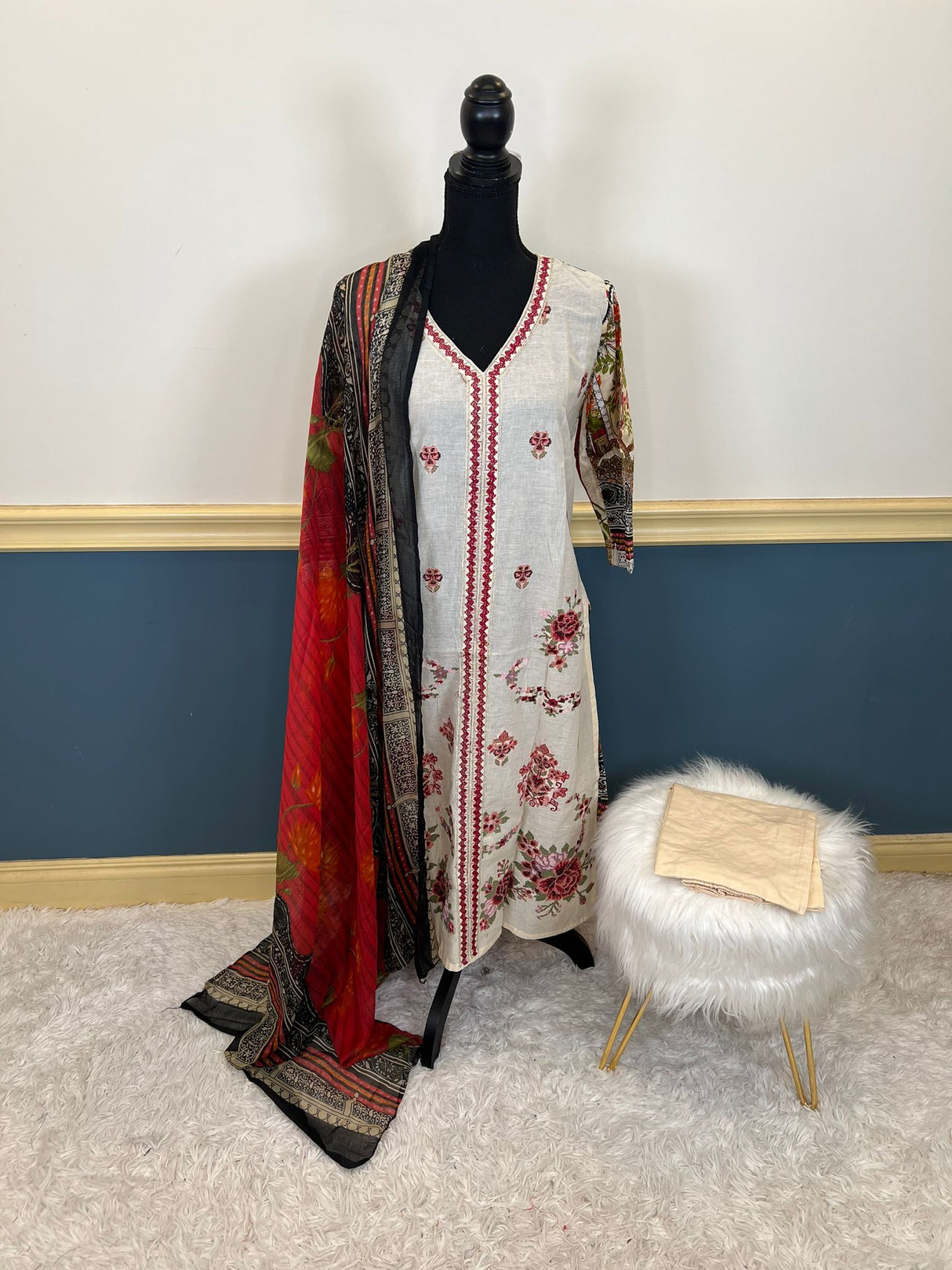 Indian Cotton Stitched Embroidery Suit Ready To Ship