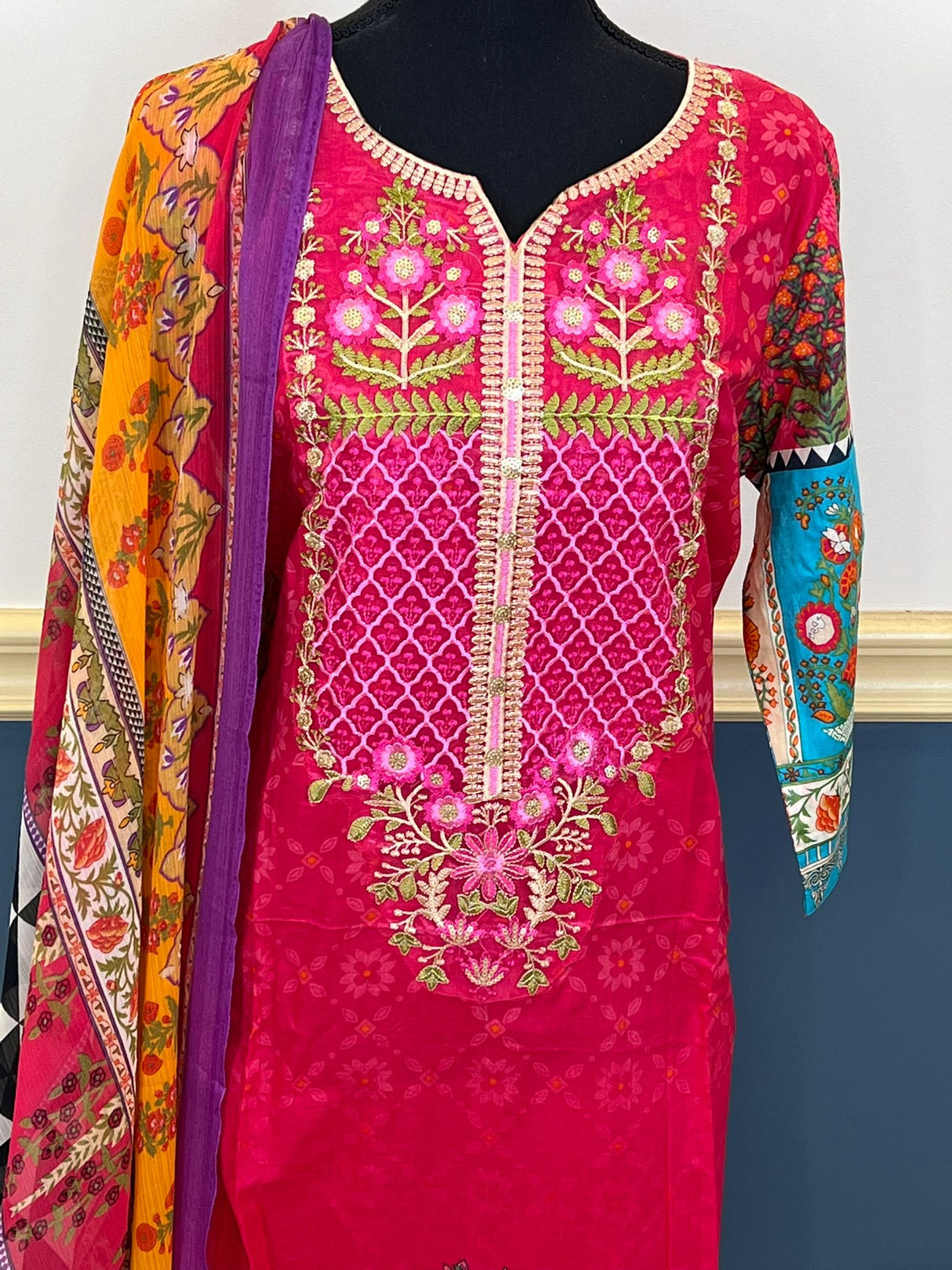 Indian Cotton Stitched Embroidery Suit Ready To Ship
