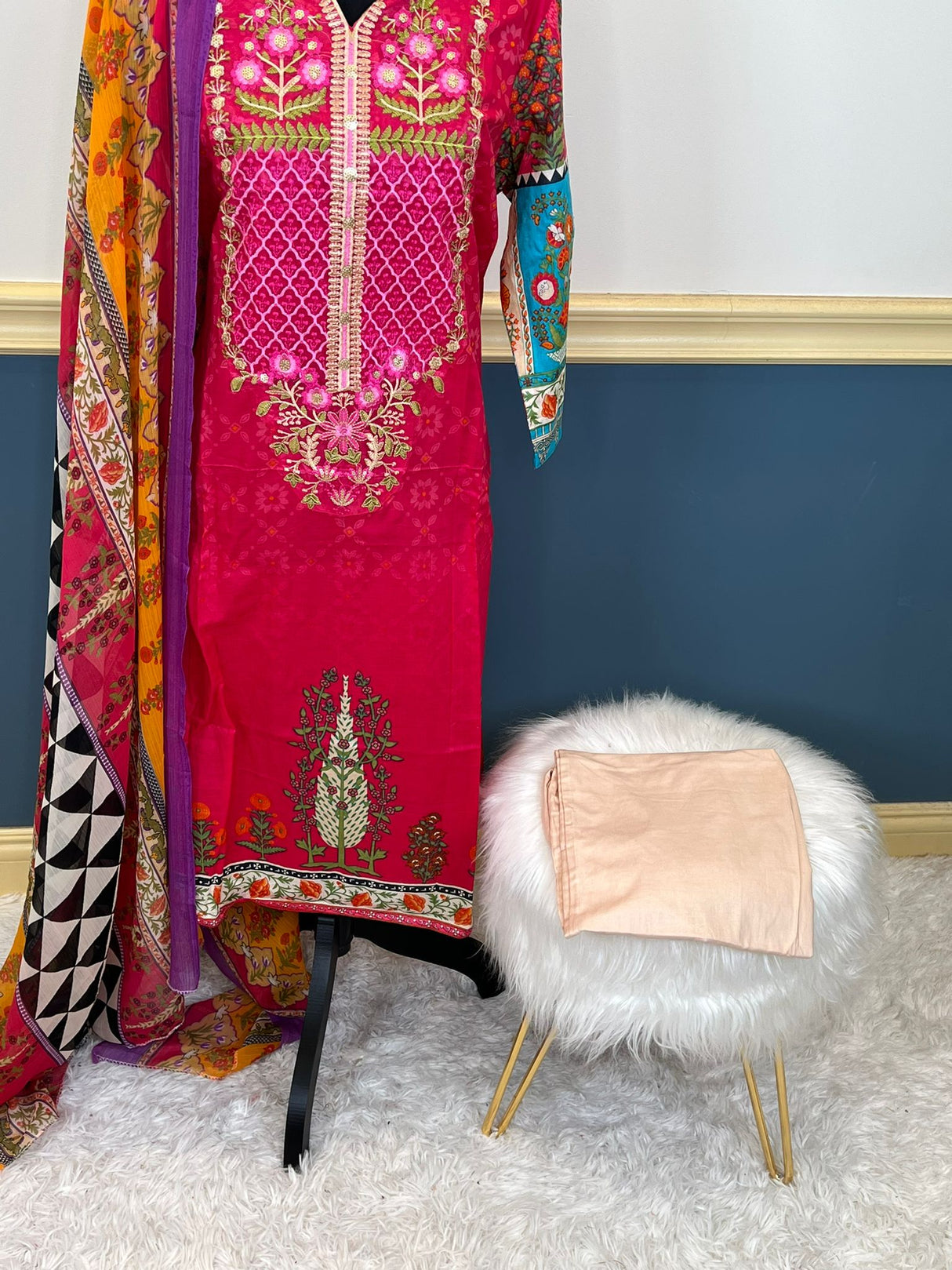 Indian Cotton Stitched Embroidery Suit Ready To Ship