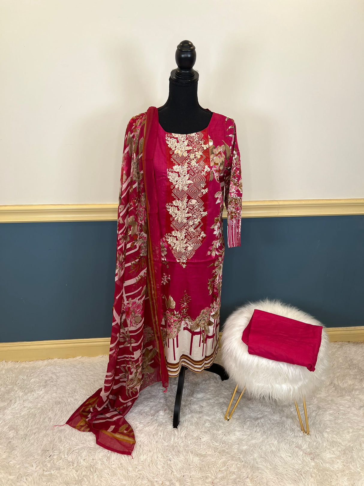 Indian Cotton Stitched Embroidery Suit Ready To Ship