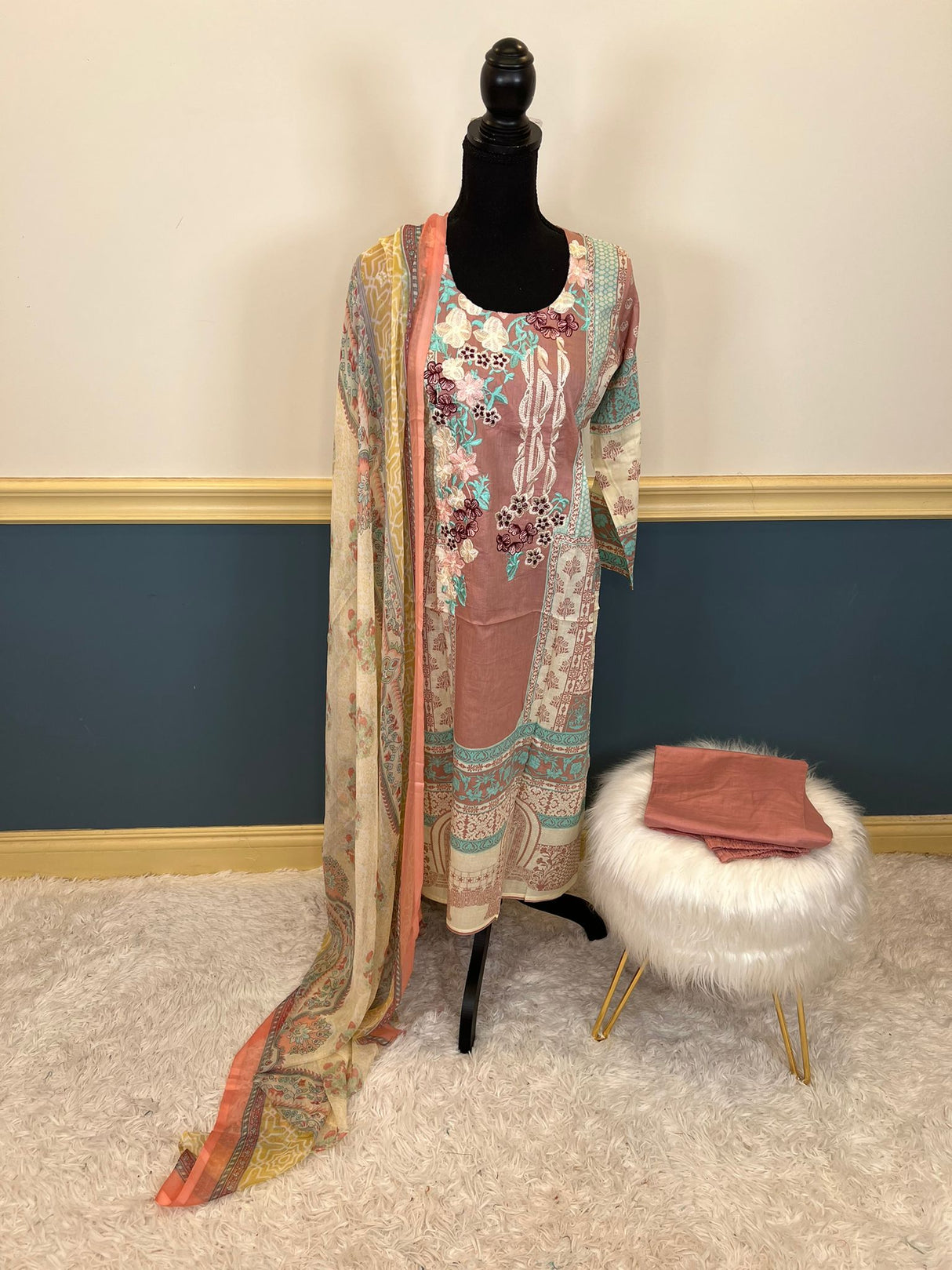 Indian Cotton Stitched Embroidery Suit Ready To Ship