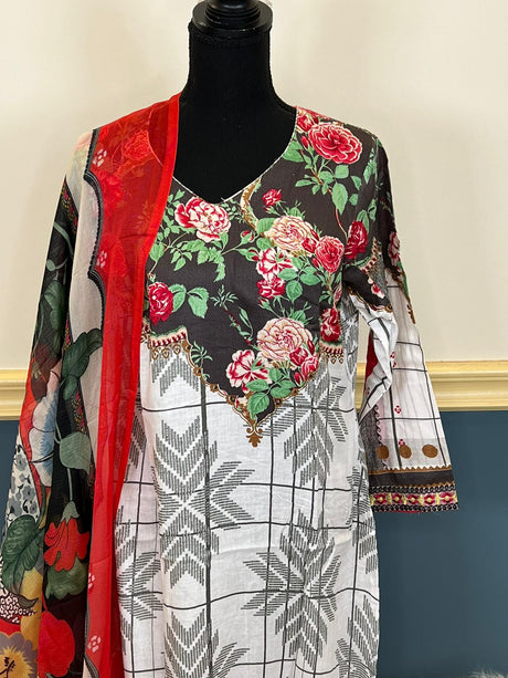 Indian Cotton Stitched Embroidery Suit Ready To Ship