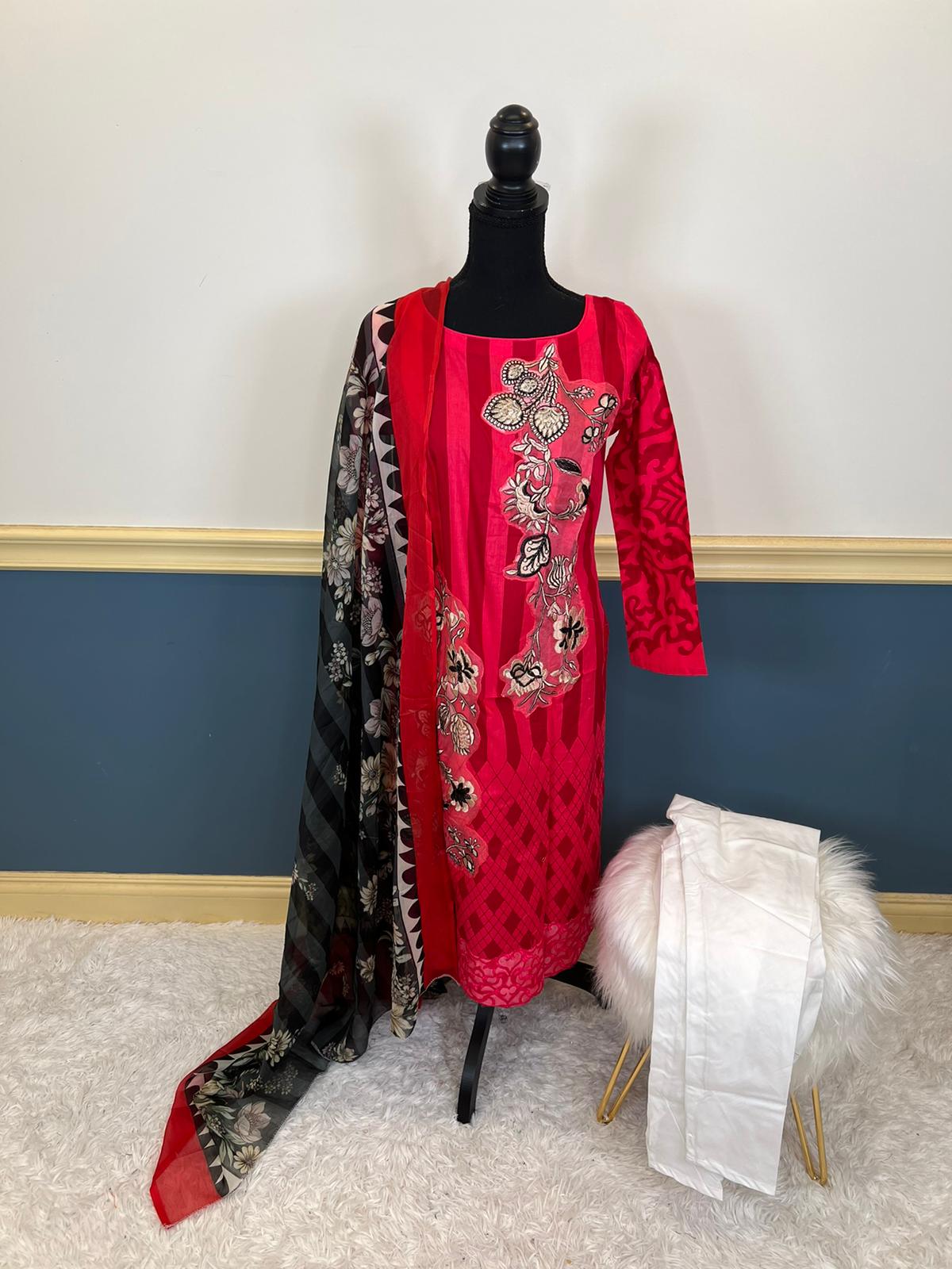 Indian Cotton Stitched Embroidery Suit Ready To Ship