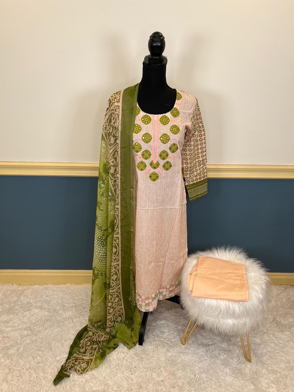 Indian Cotton Stitched Embroidery Suit Ready To Ship