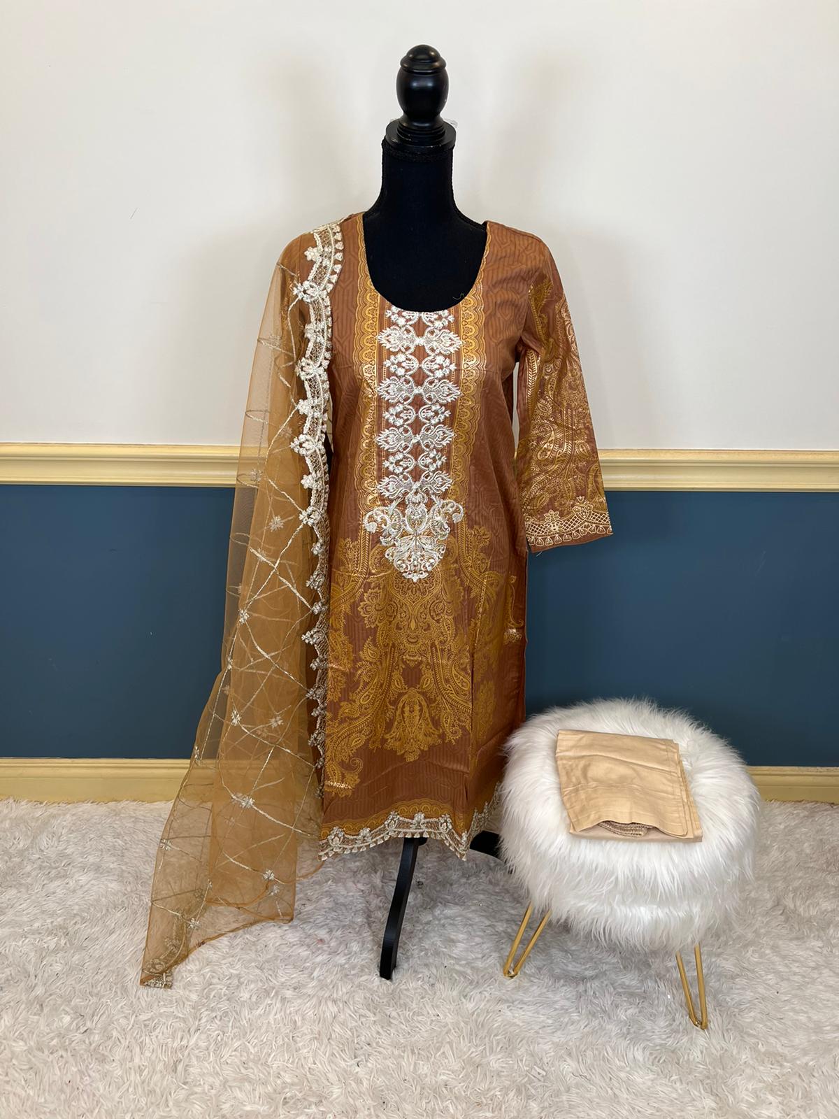 Indian Cotton Stitched Embroidery Suit Ready To Ship