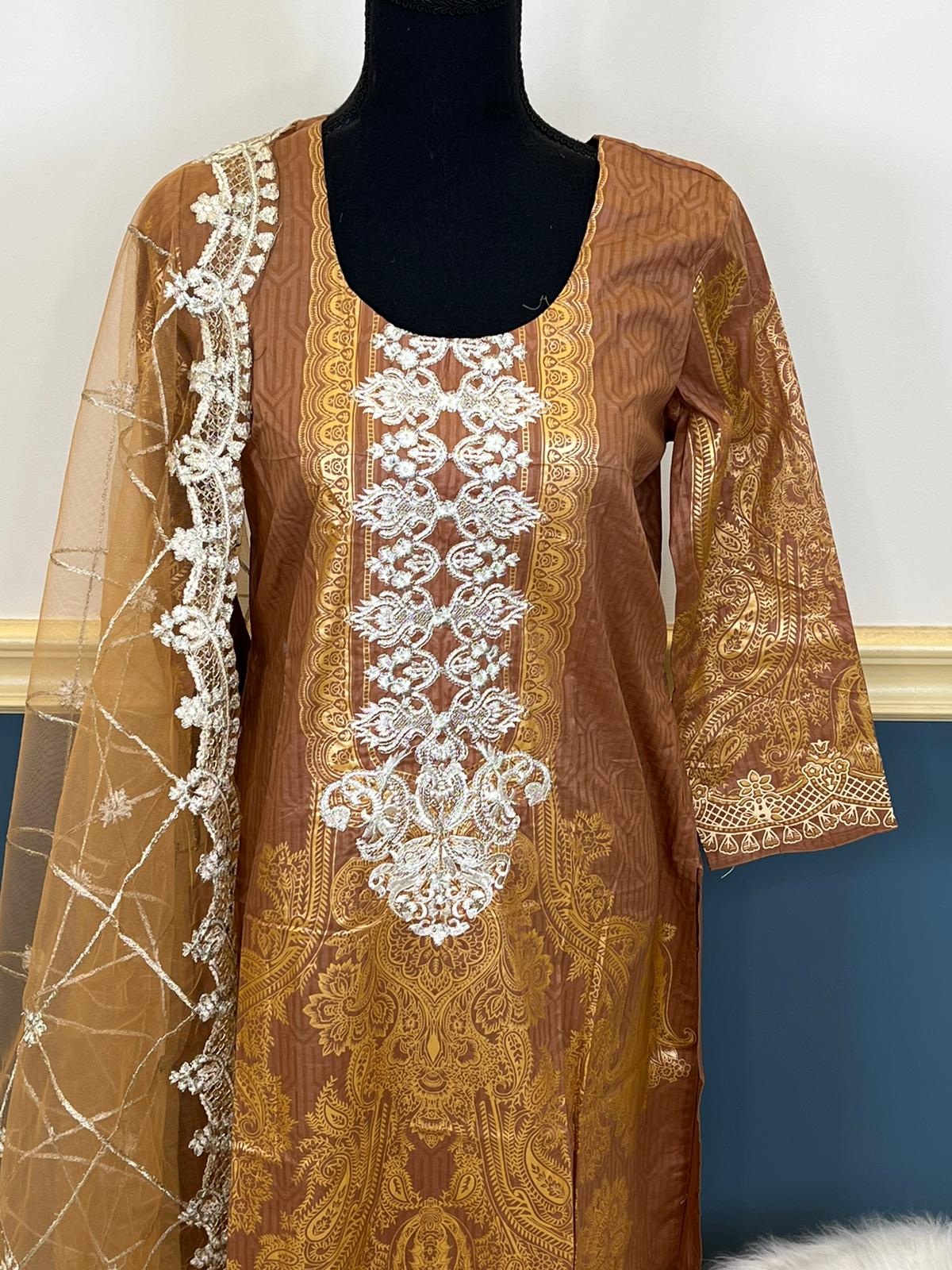 Indian Cotton Stitched Embroidery Suit Ready To Ship