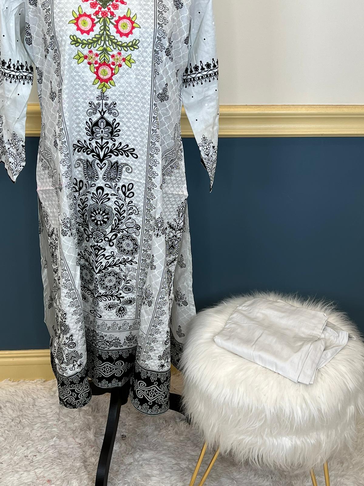 Indian Cotton Stitched Embroidery Suit Ready To Ship