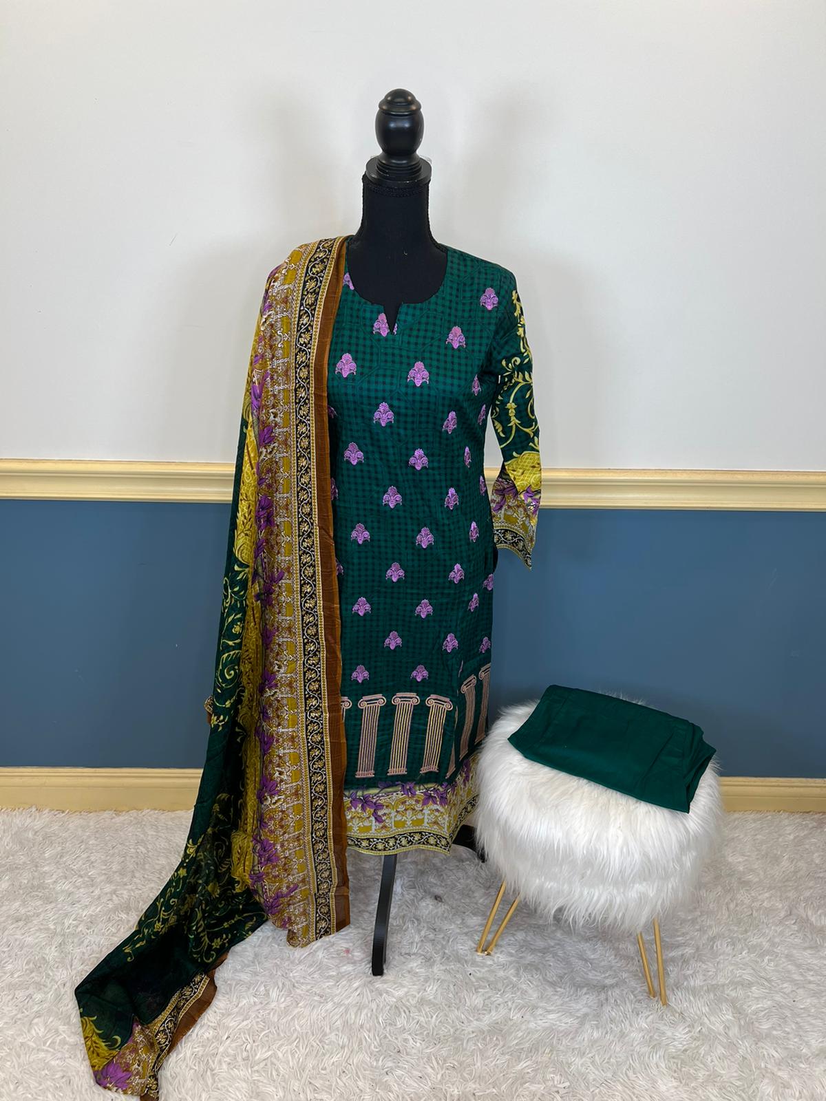 Indian Cotton Stitched Embroidery Suit Ready To Ship