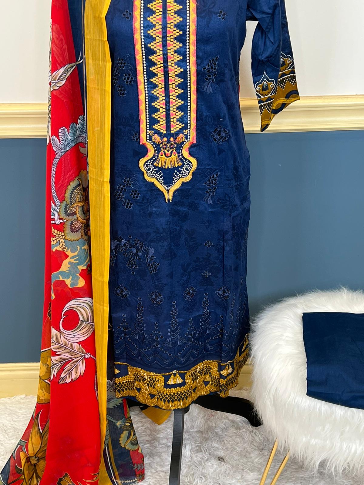 Indian Cotton Stitched Embroidery Suit Ready To Ship