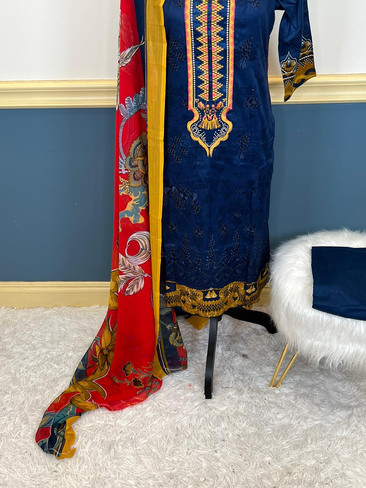 Indian Cotton Stitched Embroidery Suit Ready To Ship