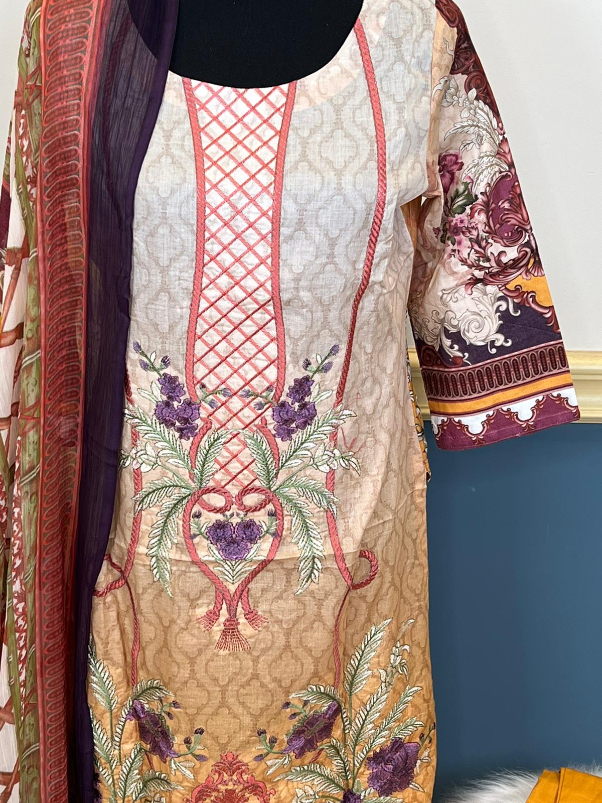 Indian Cotton Stitched Embroidery Suit Ready To Ship