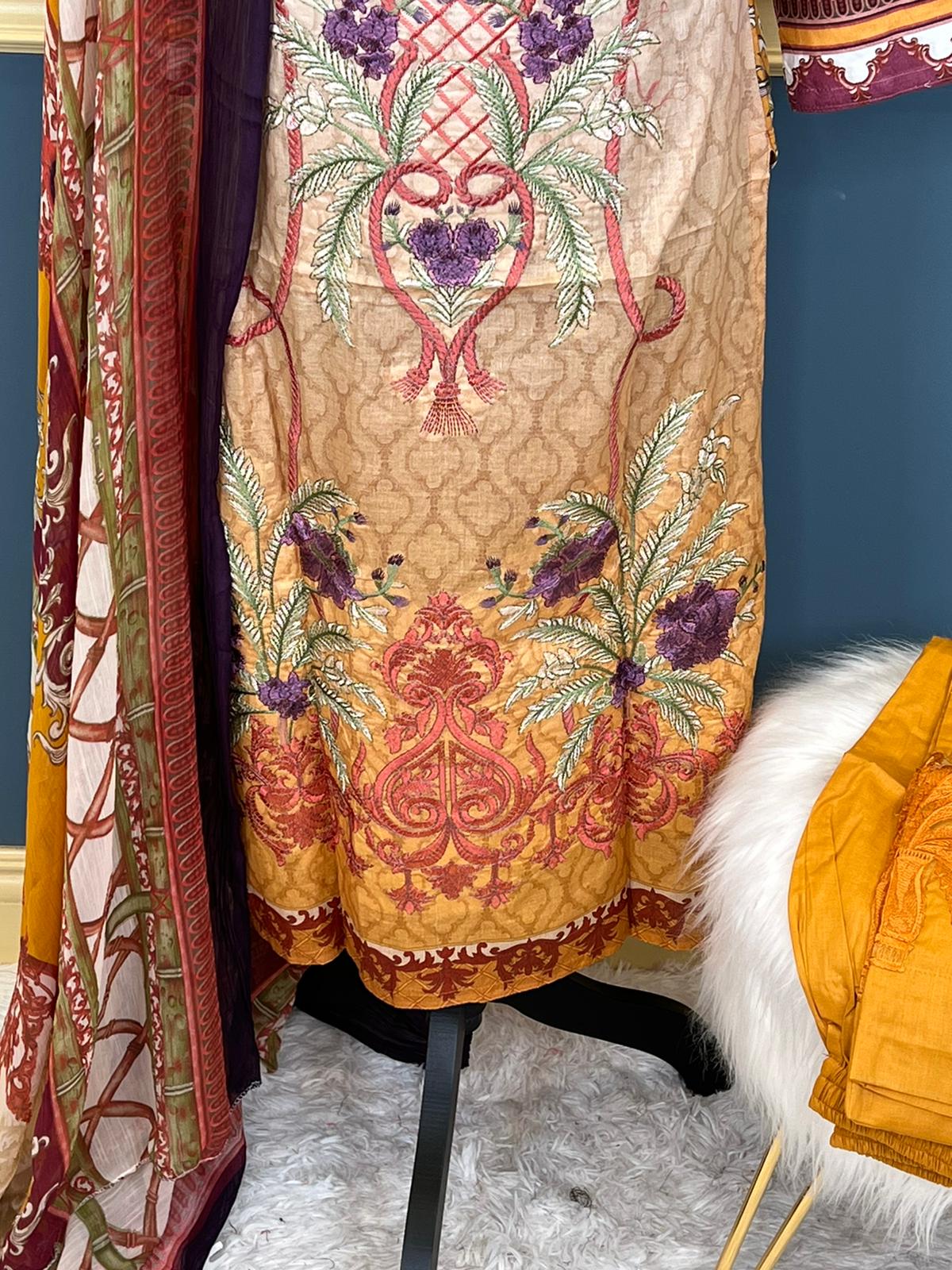 Indian Cotton Stitched Embroidery Suit Ready To Ship