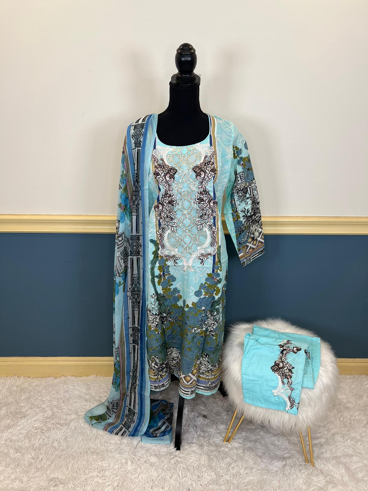 Indian Cotton Stitched Embroidery Suit Ready To Ship