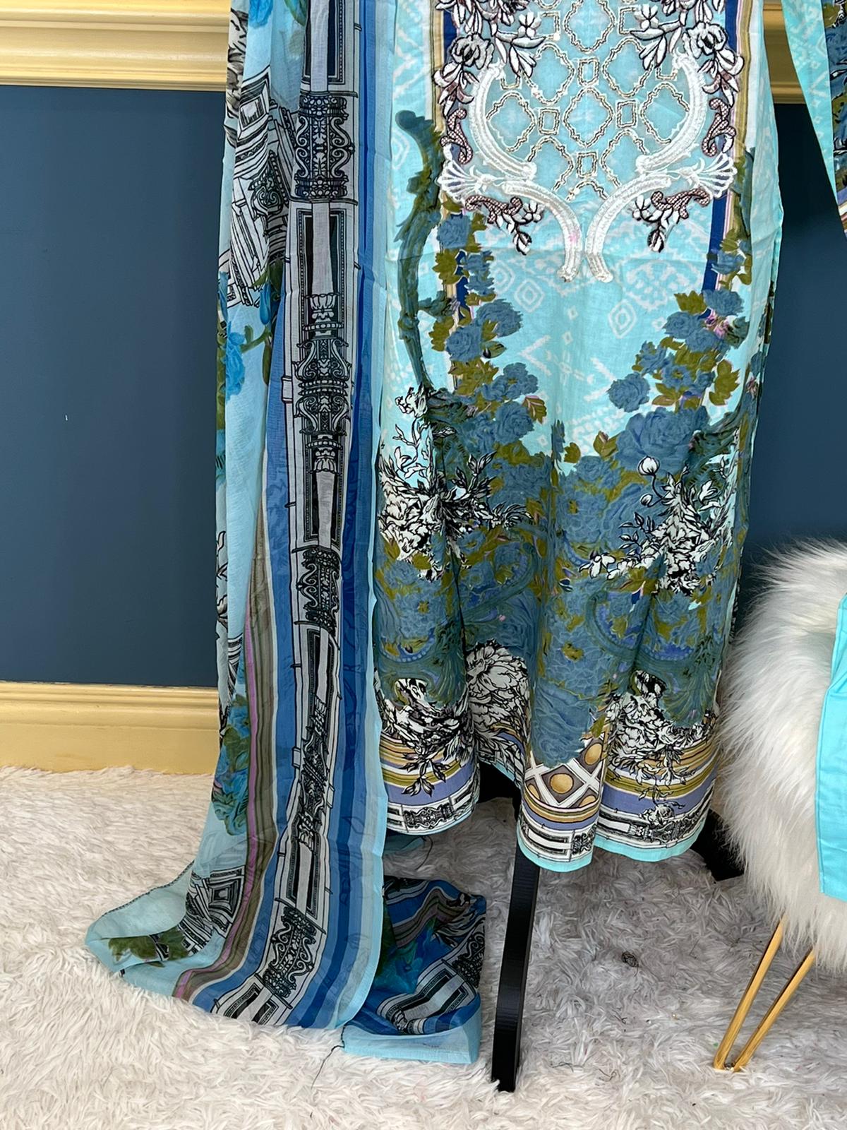 Indian Cotton Stitched Embroidery Suit Ready To Ship