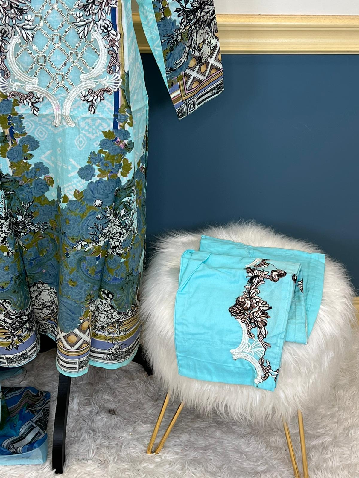 Indian Cotton Stitched Embroidery Suit Ready To Ship