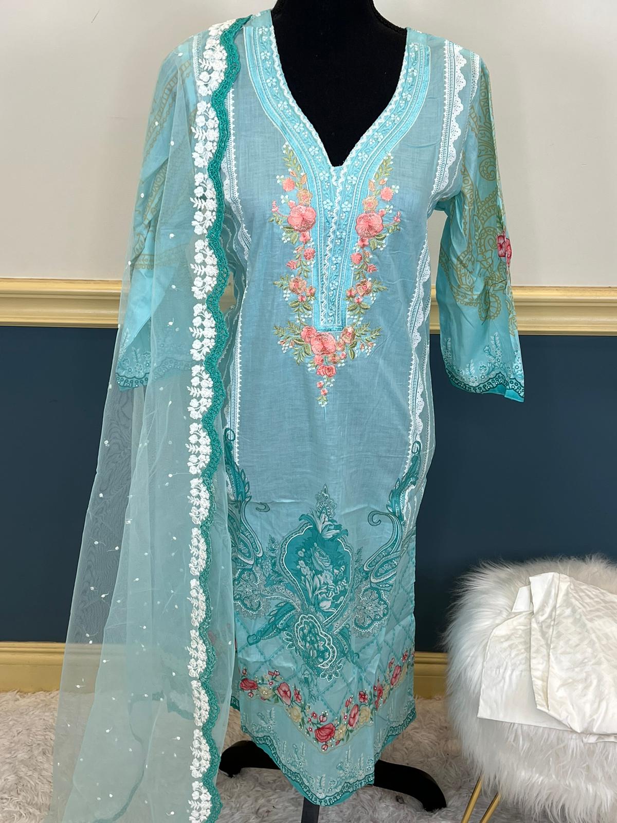 Indian Cotton Stitched Embroidery Suit Ready To Ship