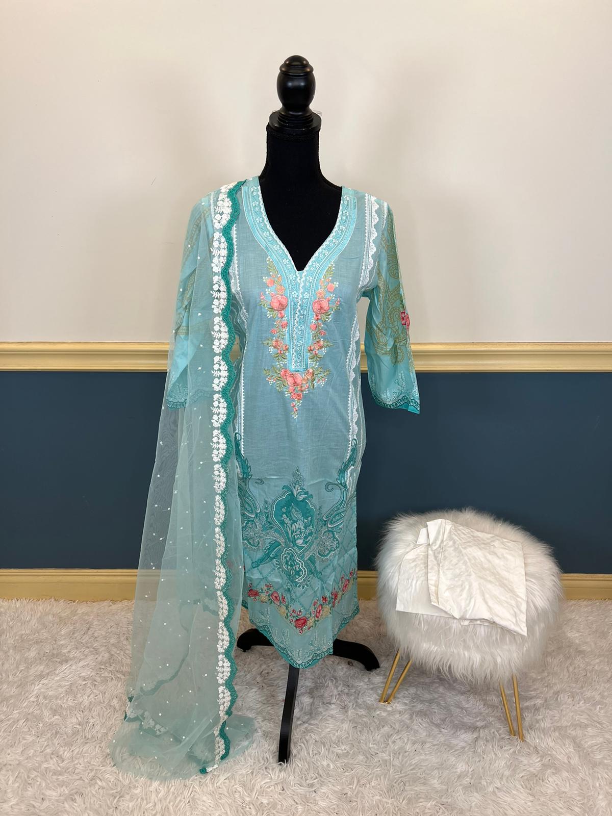 Indian Cotton Stitched Embroidery Suit Ready To Ship