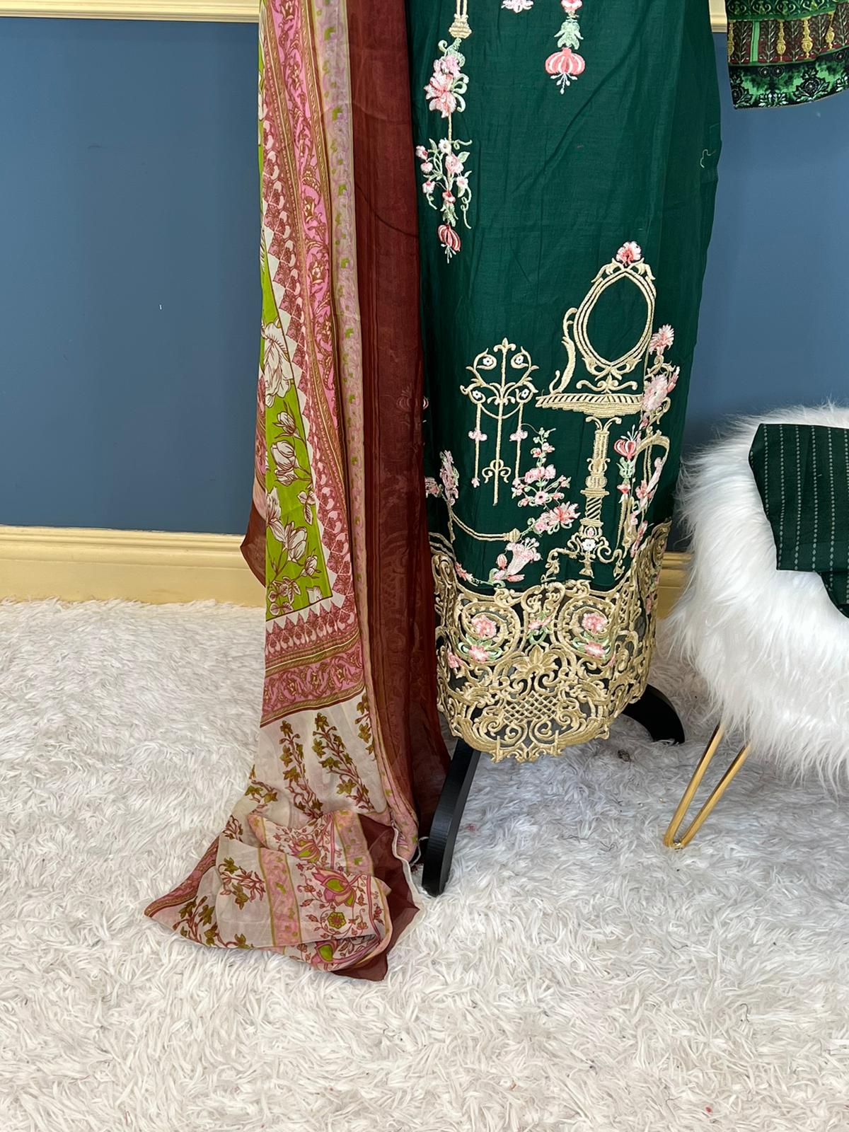 Indian Cotton Stitched Embroidery Suit Ready To Ship