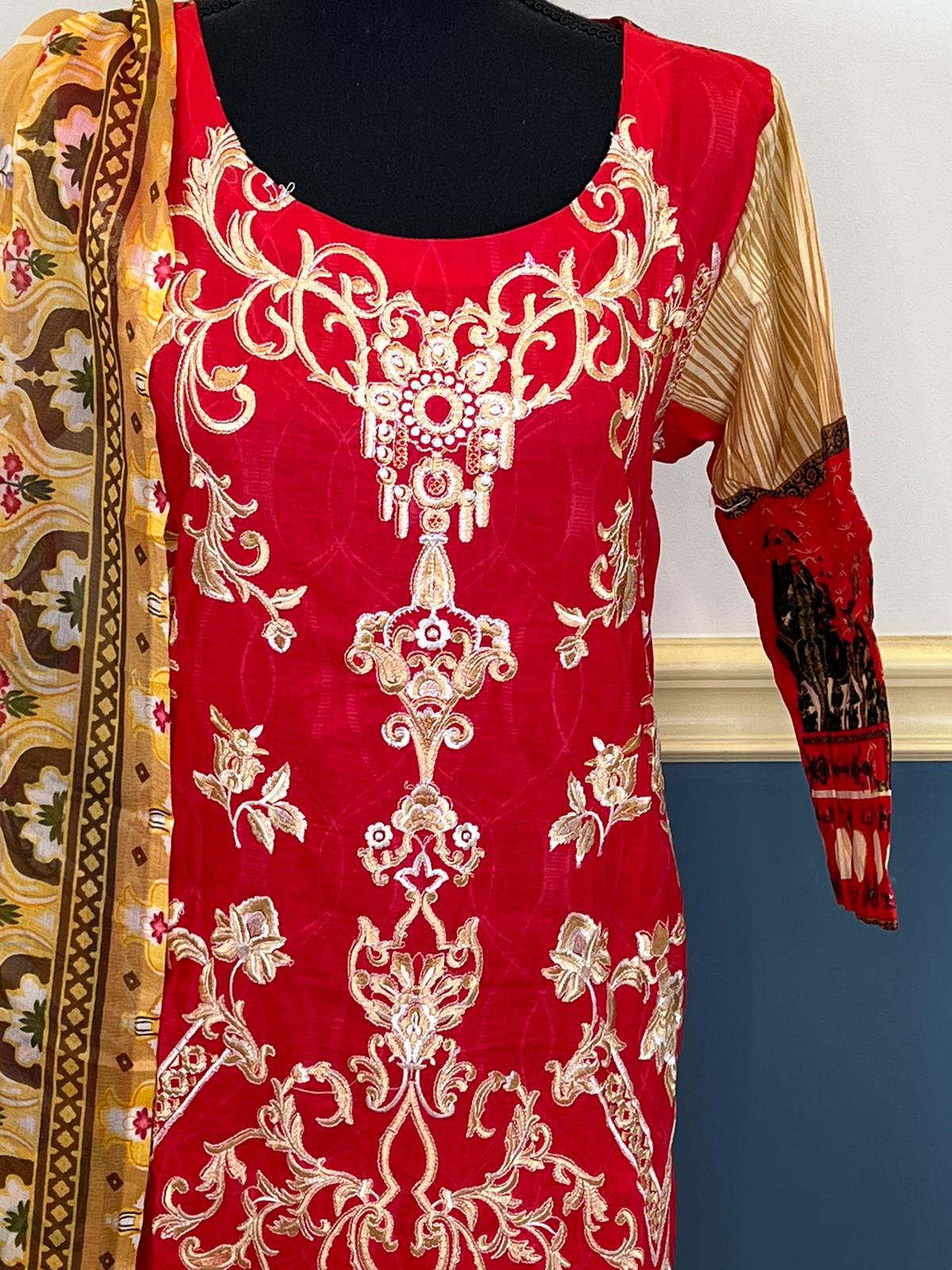 Indian Cotton Stitched Embroidery Suit Ready To Ship