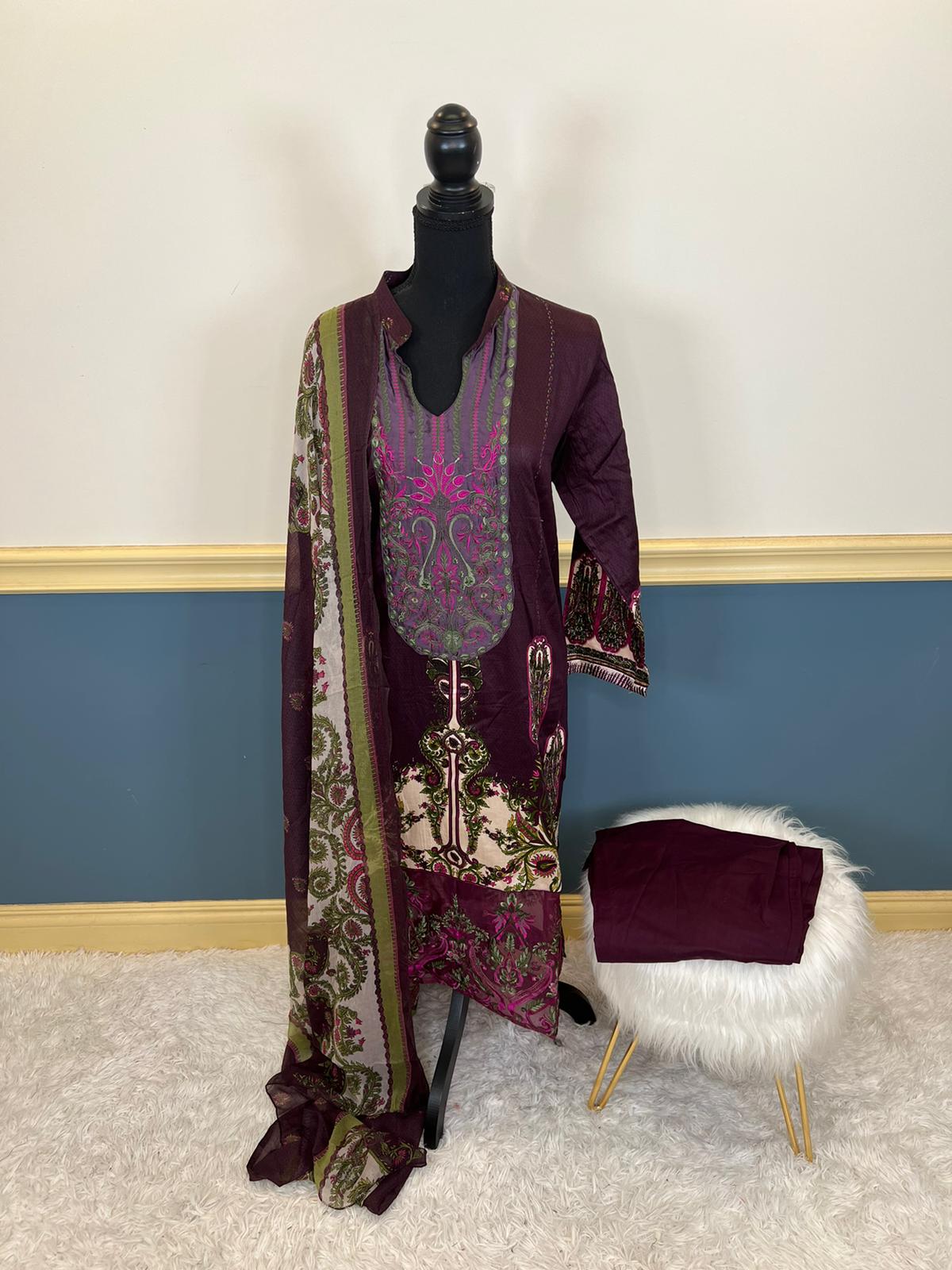 Indian Cotton Stitched Embroidery Suit Ready To Ship