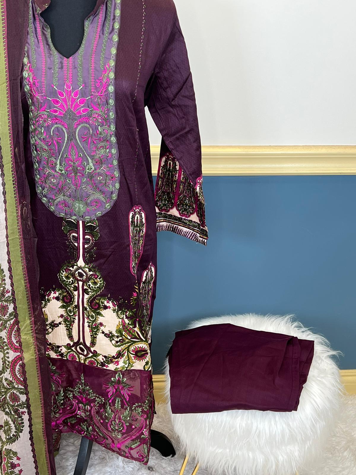 Indian Cotton Stitched Embroidery Suit Ready To Ship