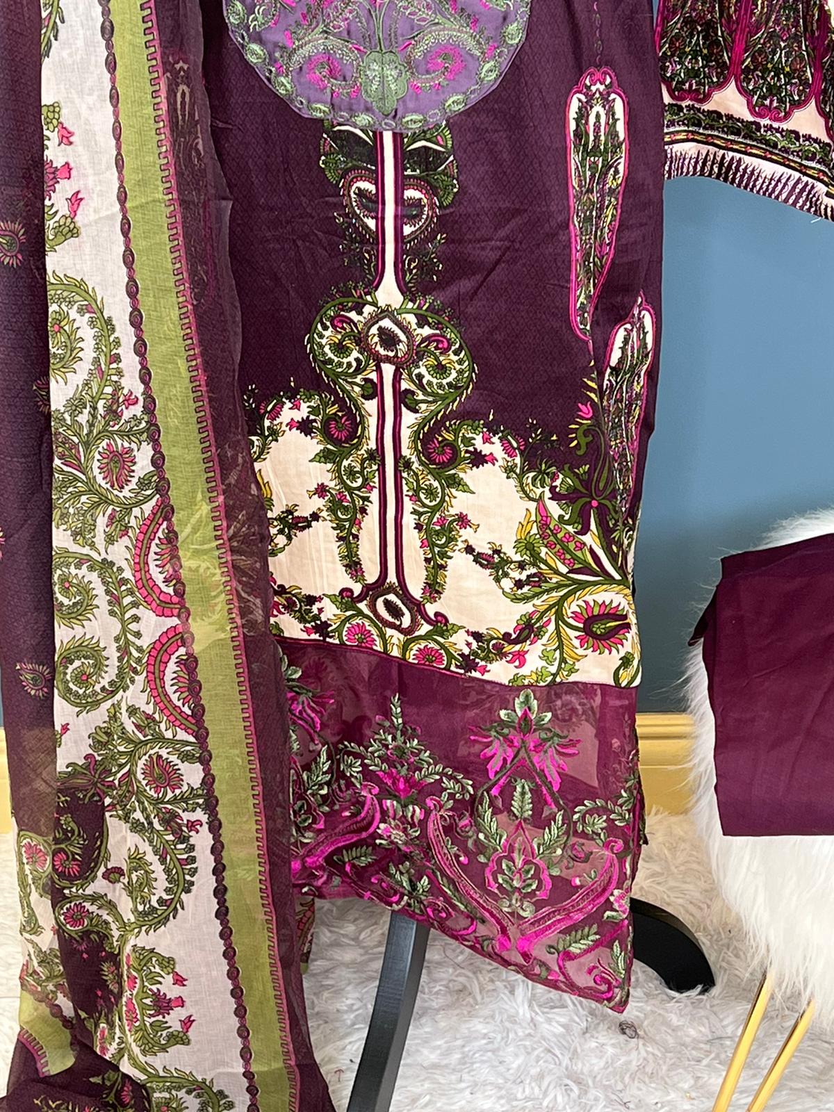 Indian Cotton Stitched Embroidery Suit Ready To Ship