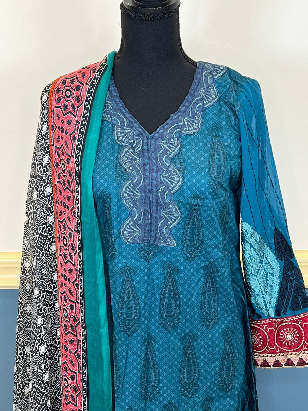 Indian Cotton Stitched Embroidery Suit Ready To Ship