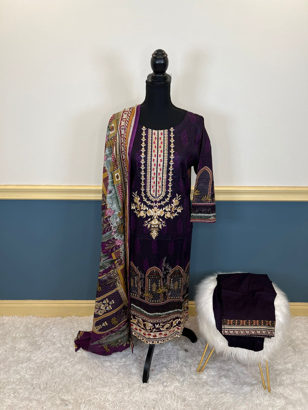 Indian Cotton Stitched Embroidery Suit Ready To Ship