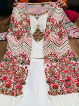 Premium Georgette crop top with beautiful zardosi , embroidery ,mirror work  Premium Georgette palazo Premium Georgette jacket with beautiful embroidery and mirror work