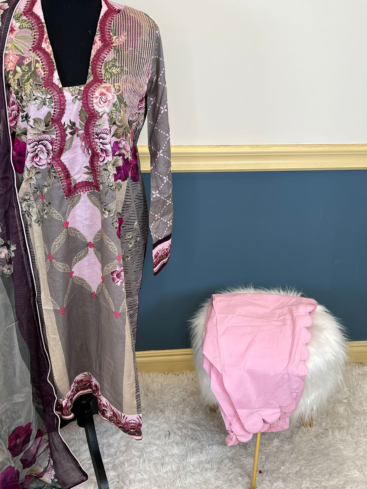 Pakistani lawn stitched  Embroidered Suit Ready To Ship