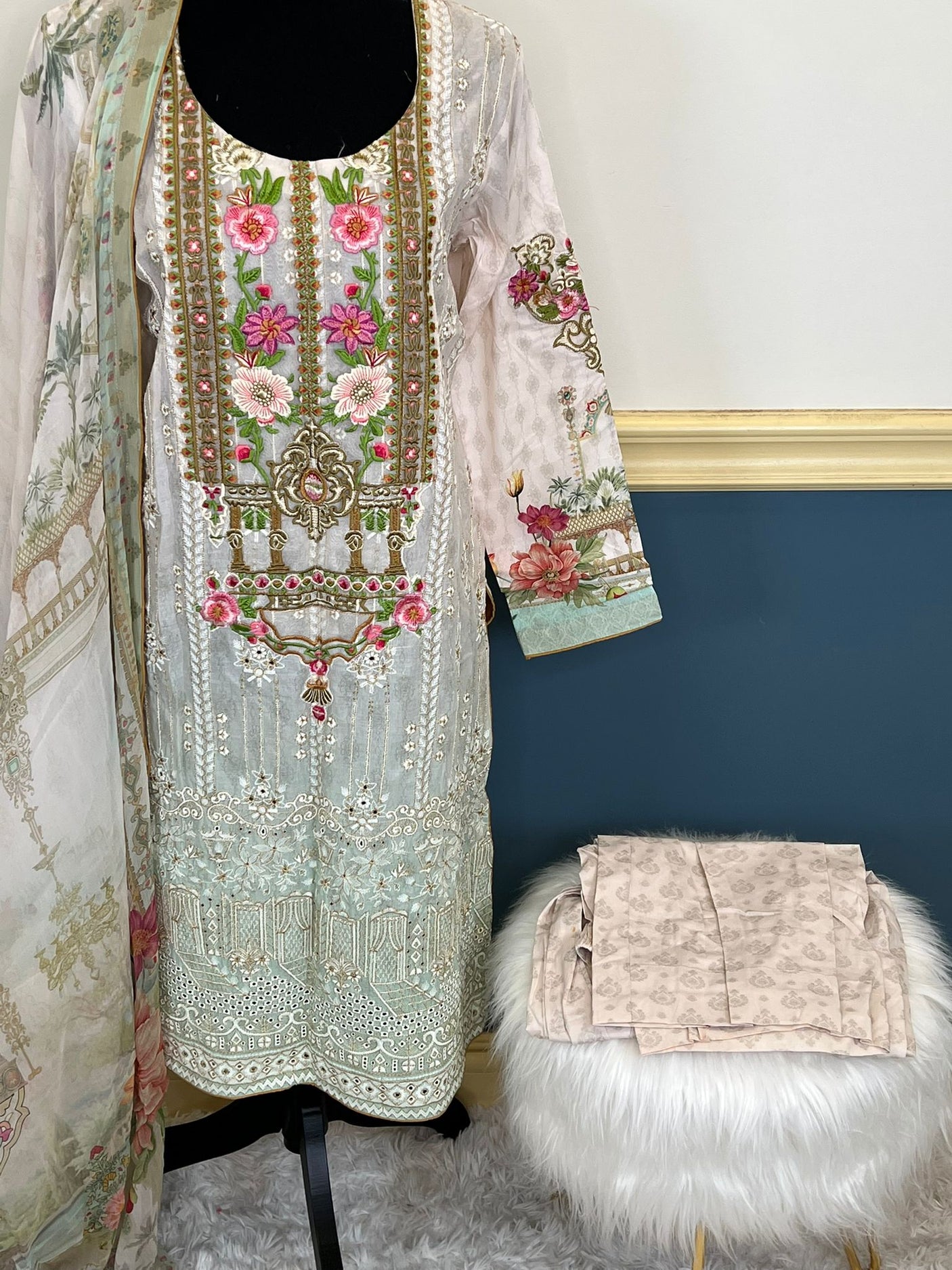 Pakistani lawn stitched  Embroidered Suit Ready To Ship