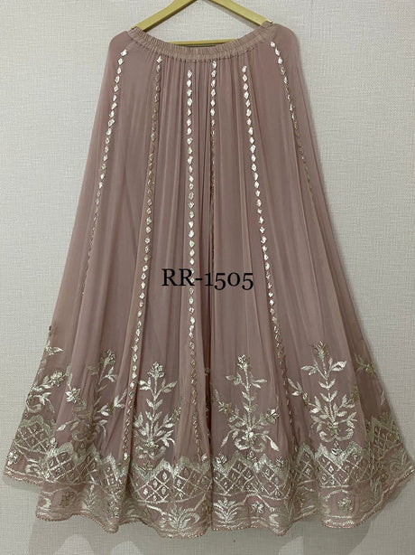 Pure Chinon Semi Stitch kurta With Thread And Sequence Work All Over And Gotta Cutdana Work On Neckline  Pure Chinon Full Size Dupatta With Beautiful Gotta Work  Pure Chinon Ready To Wear Full Ghera Skirt With Attached Lining And Elegant Gotta Work