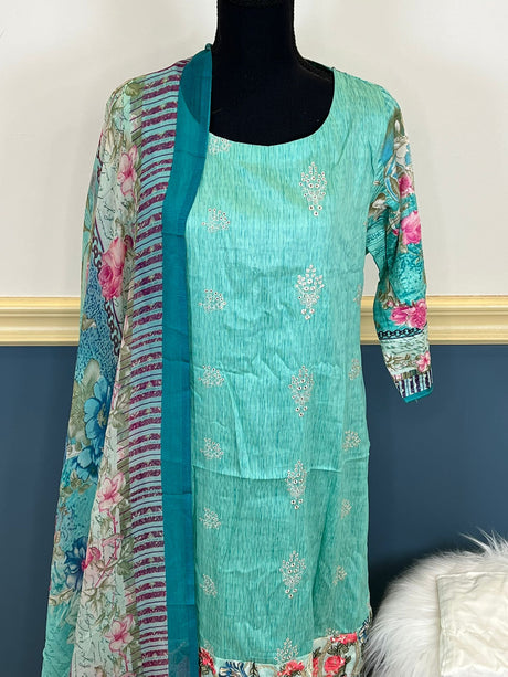 Indian Cotton Stitched Embroidery Suit Ready To Ship