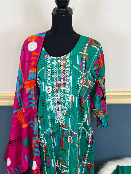 Indian Cotton Stitched Embroidery Suit Ready To Ship