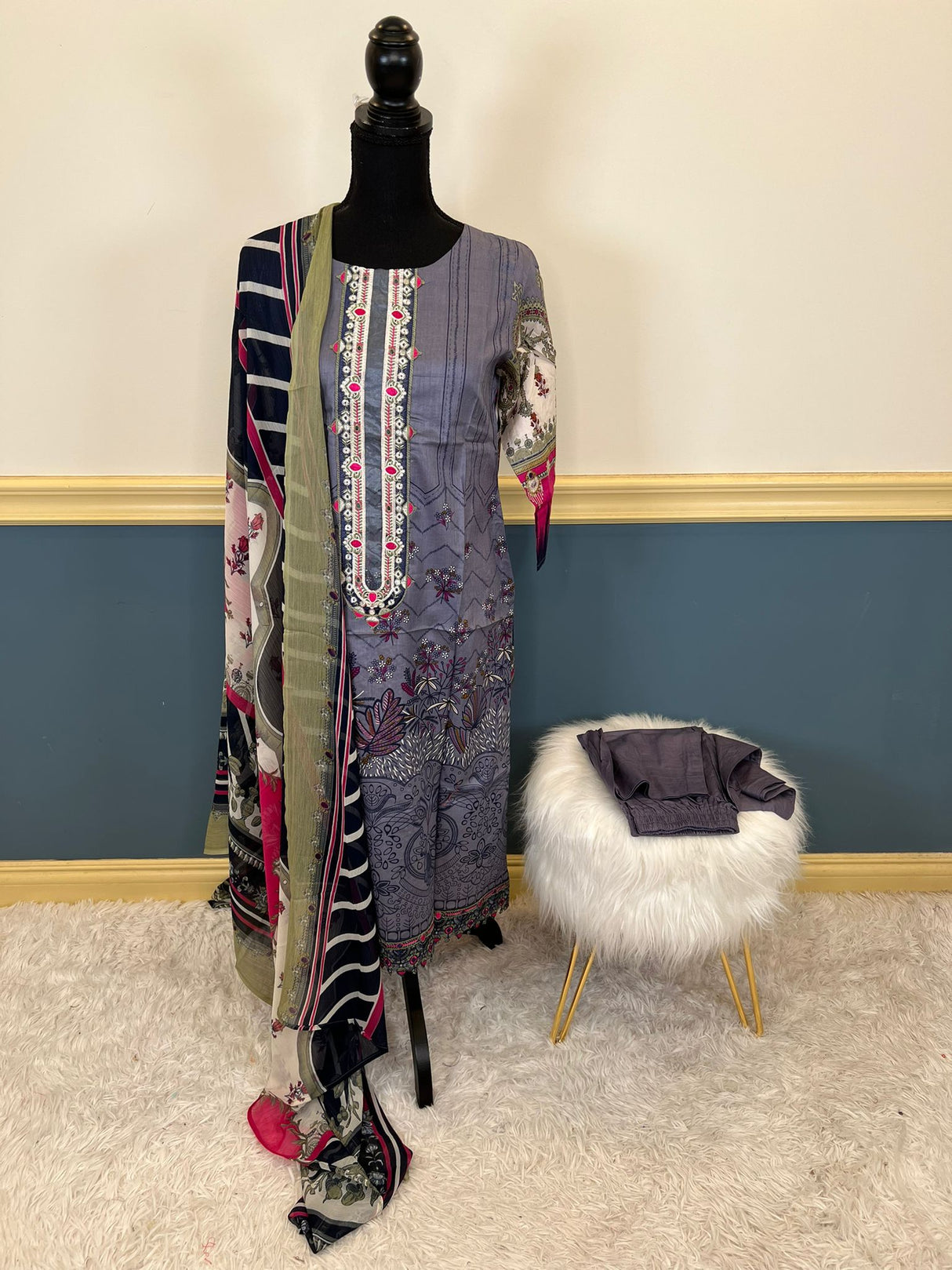 Indian Cotton Stitched Embroidery Suit Ready To Ship