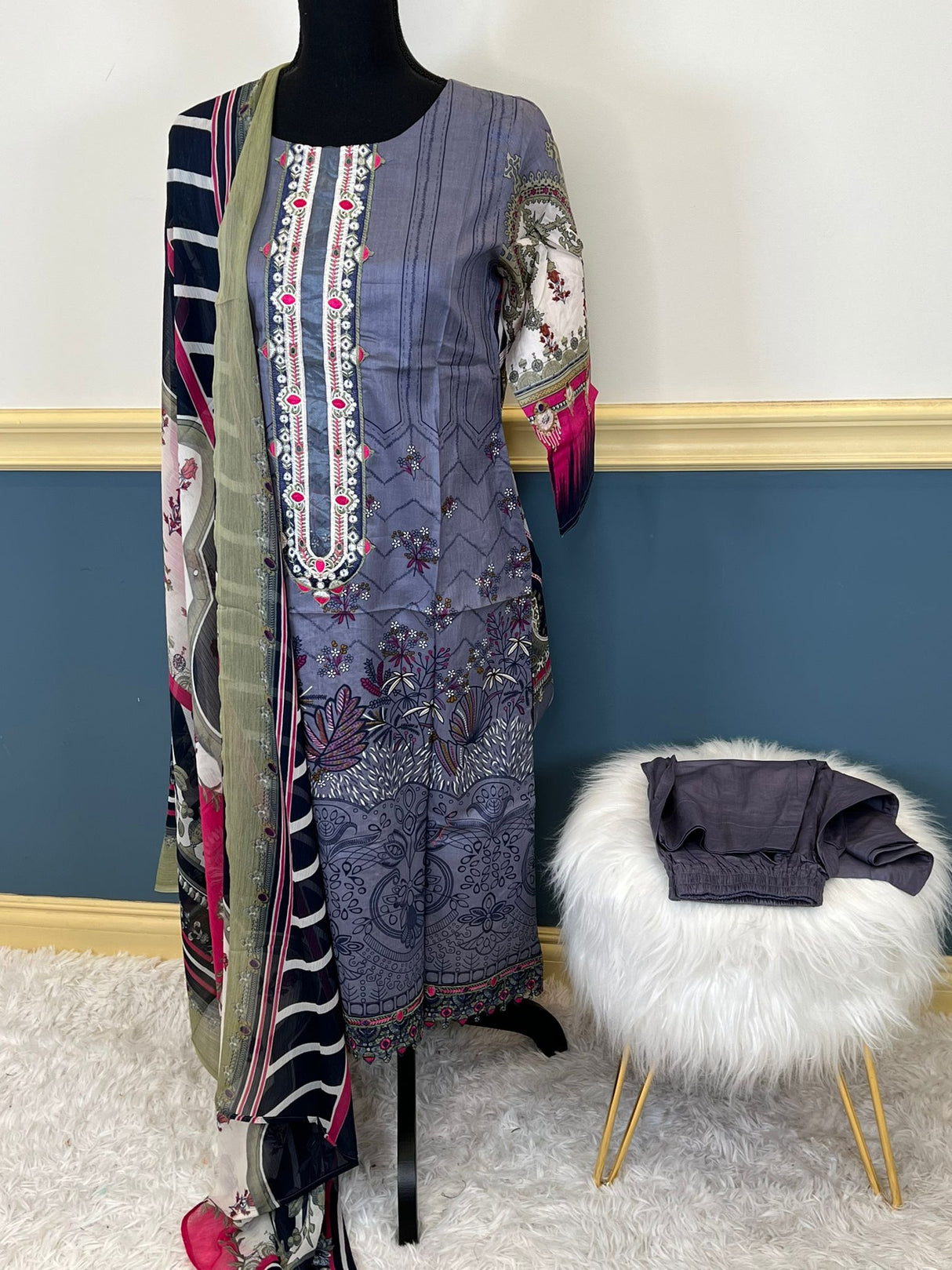 Indian Cotton Stitched Embroidery Suit Ready To Ship