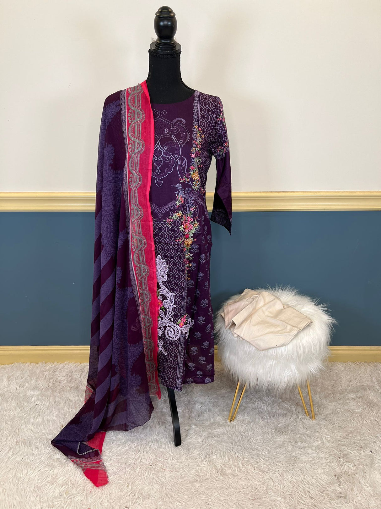 Indian Cotton Stitched Embroidery Suit Ready To Ship