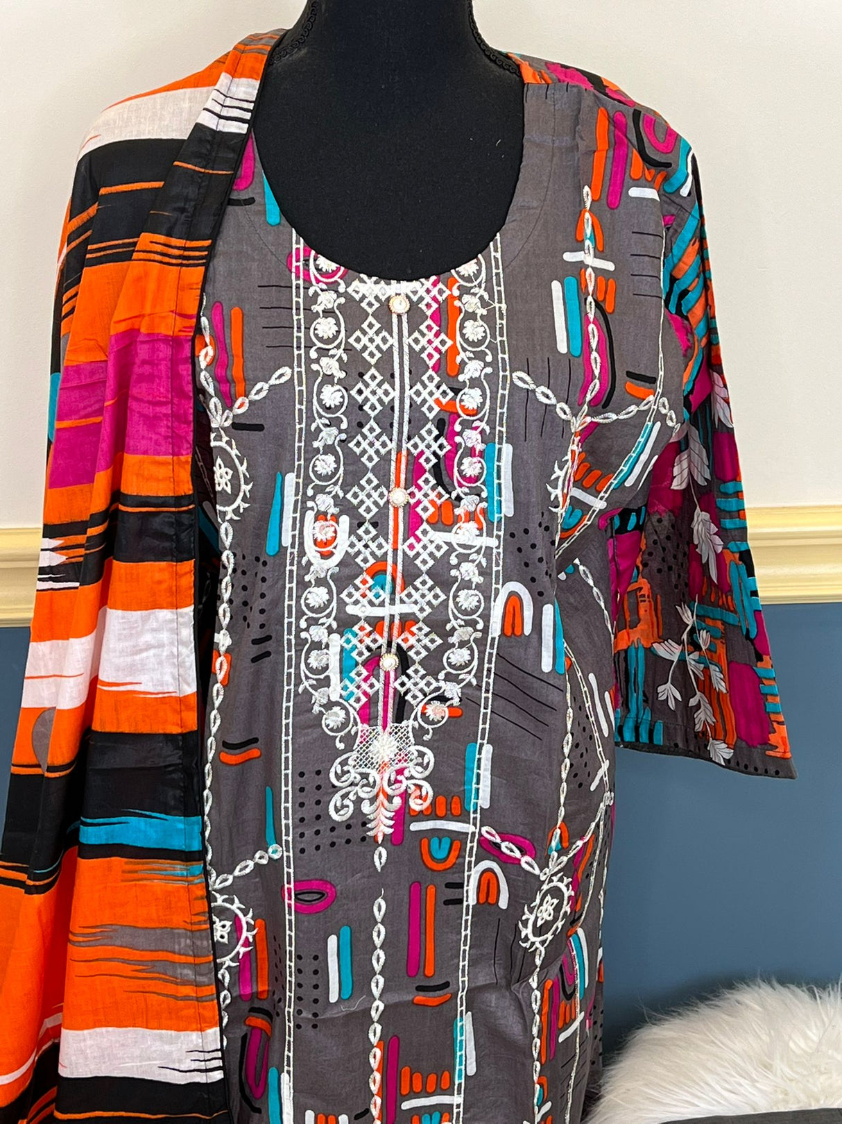 Indian Cotton Stitched Embroidery Suit Ready To Ship