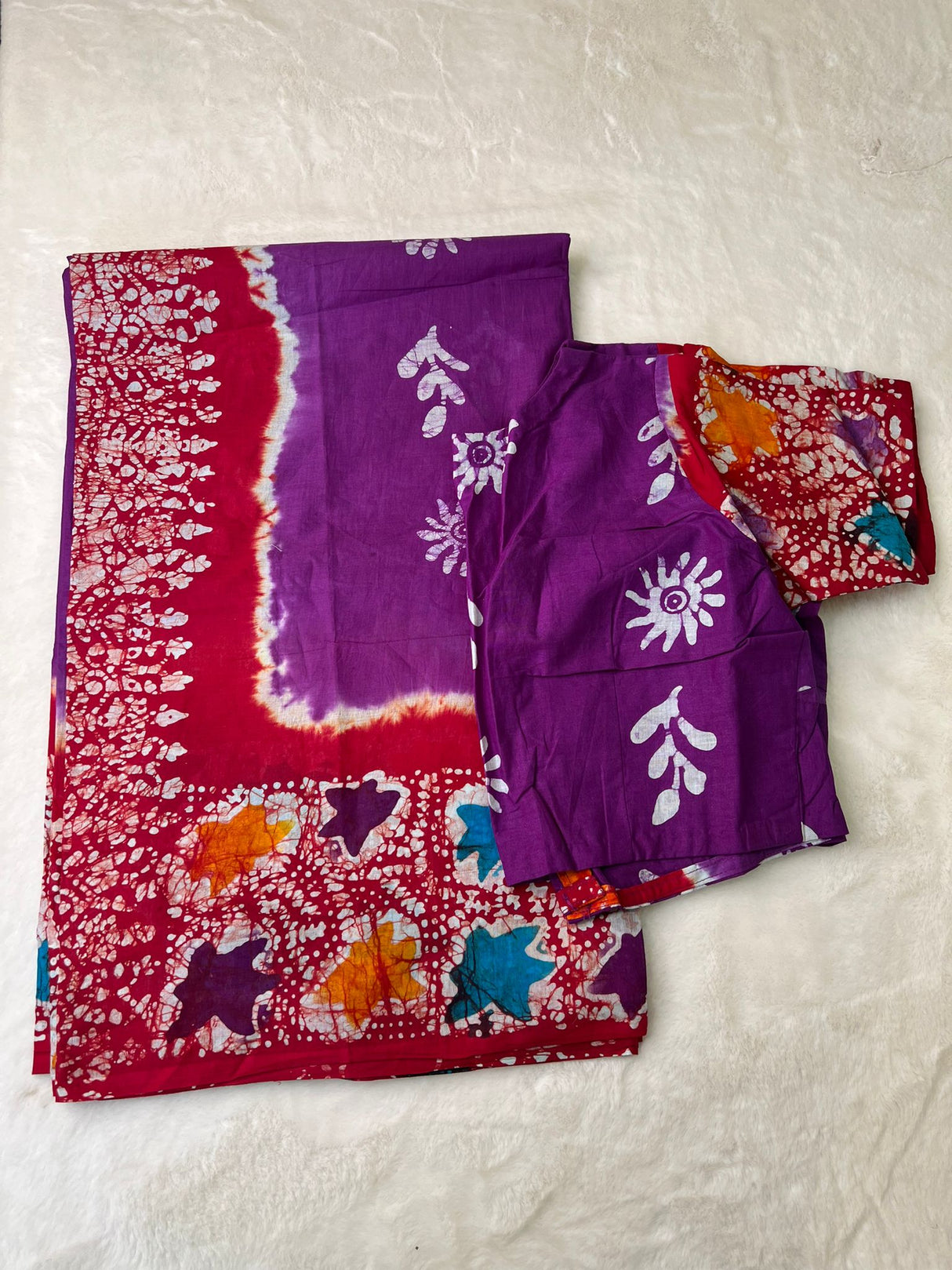 Cotton batik saree with stiched blouse