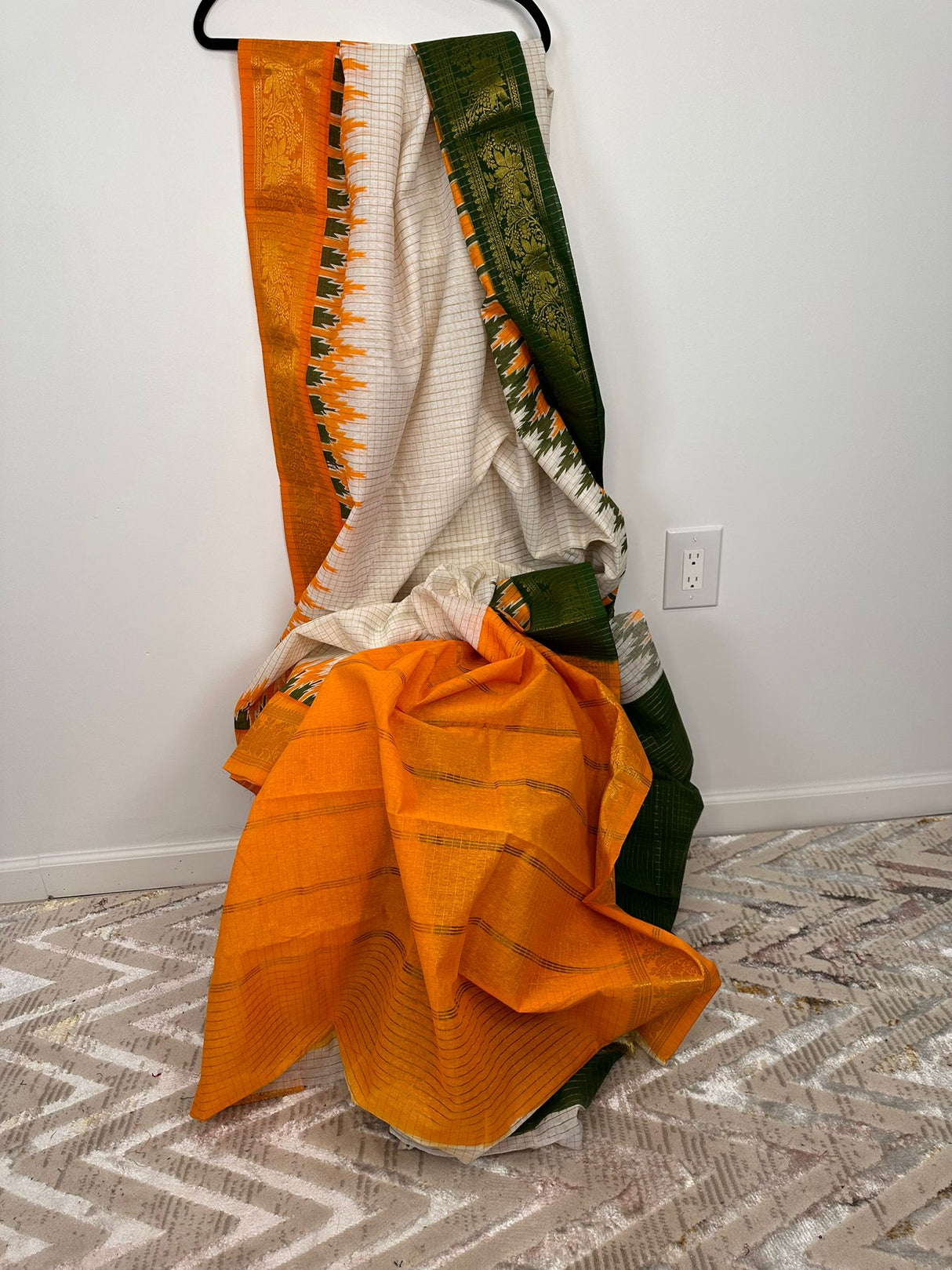 Madurai Cotton Ganga yamuna border With contrast & running blouse pc