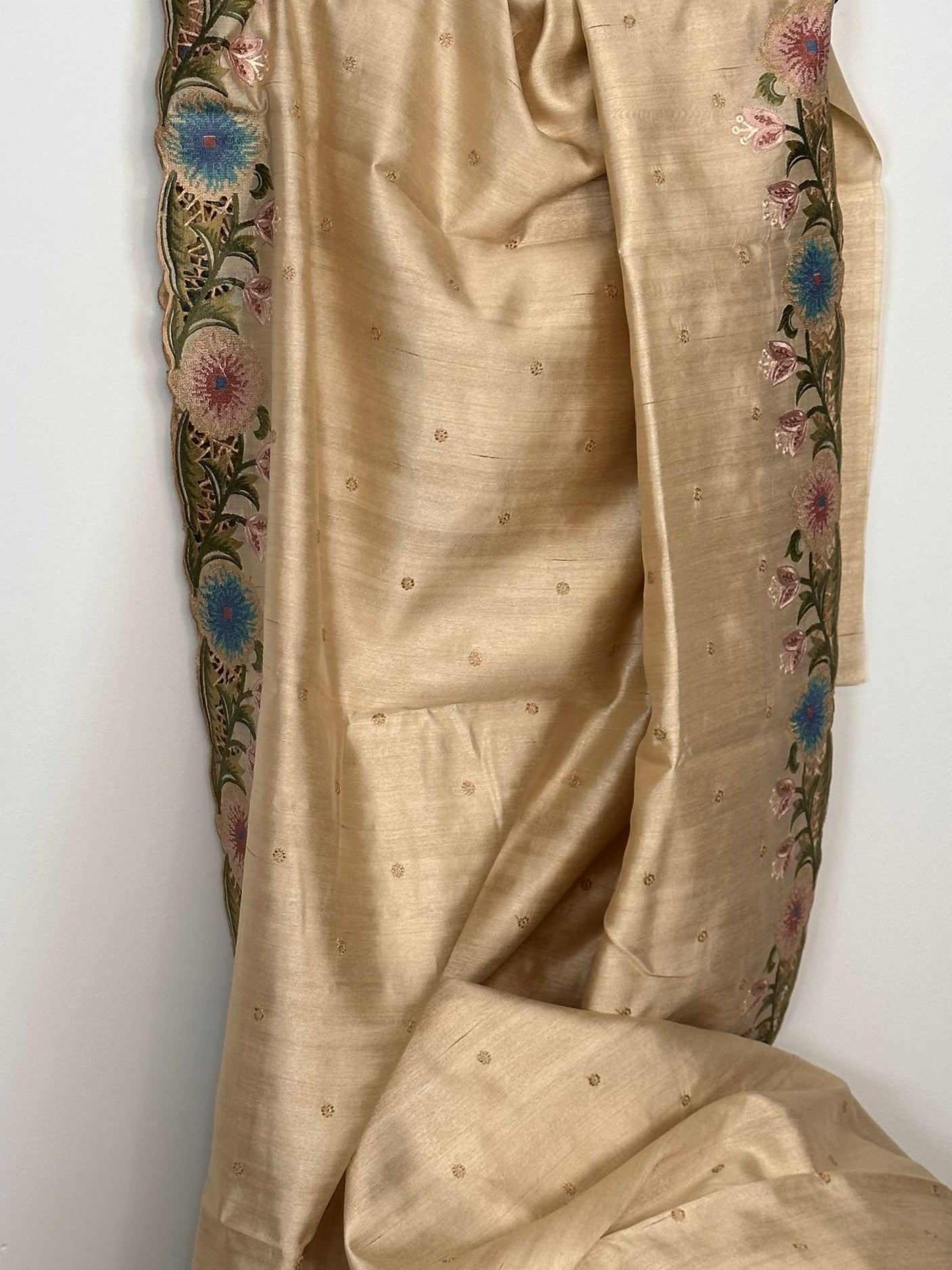 Pure silk cutwork saree with running blouse