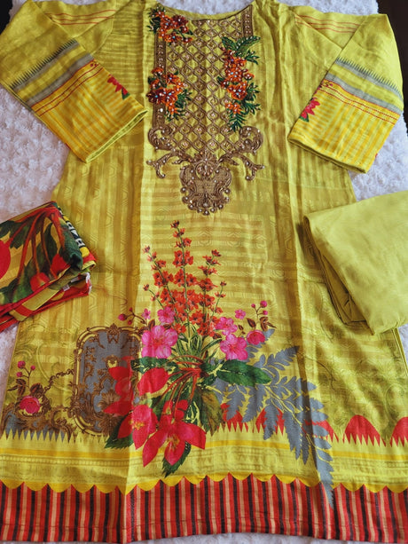 Pakistani Linen Embroidered Salwar kameez Ready To Ship