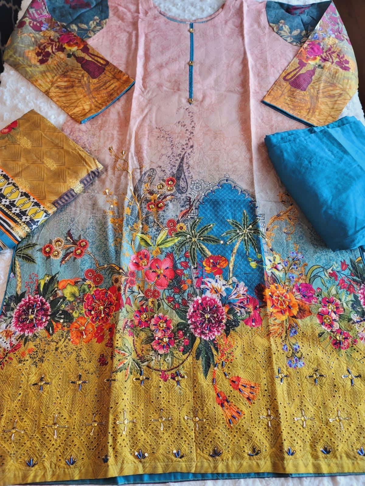 Pakistani Linen Embroidered Salwar kameez Ready To Ship