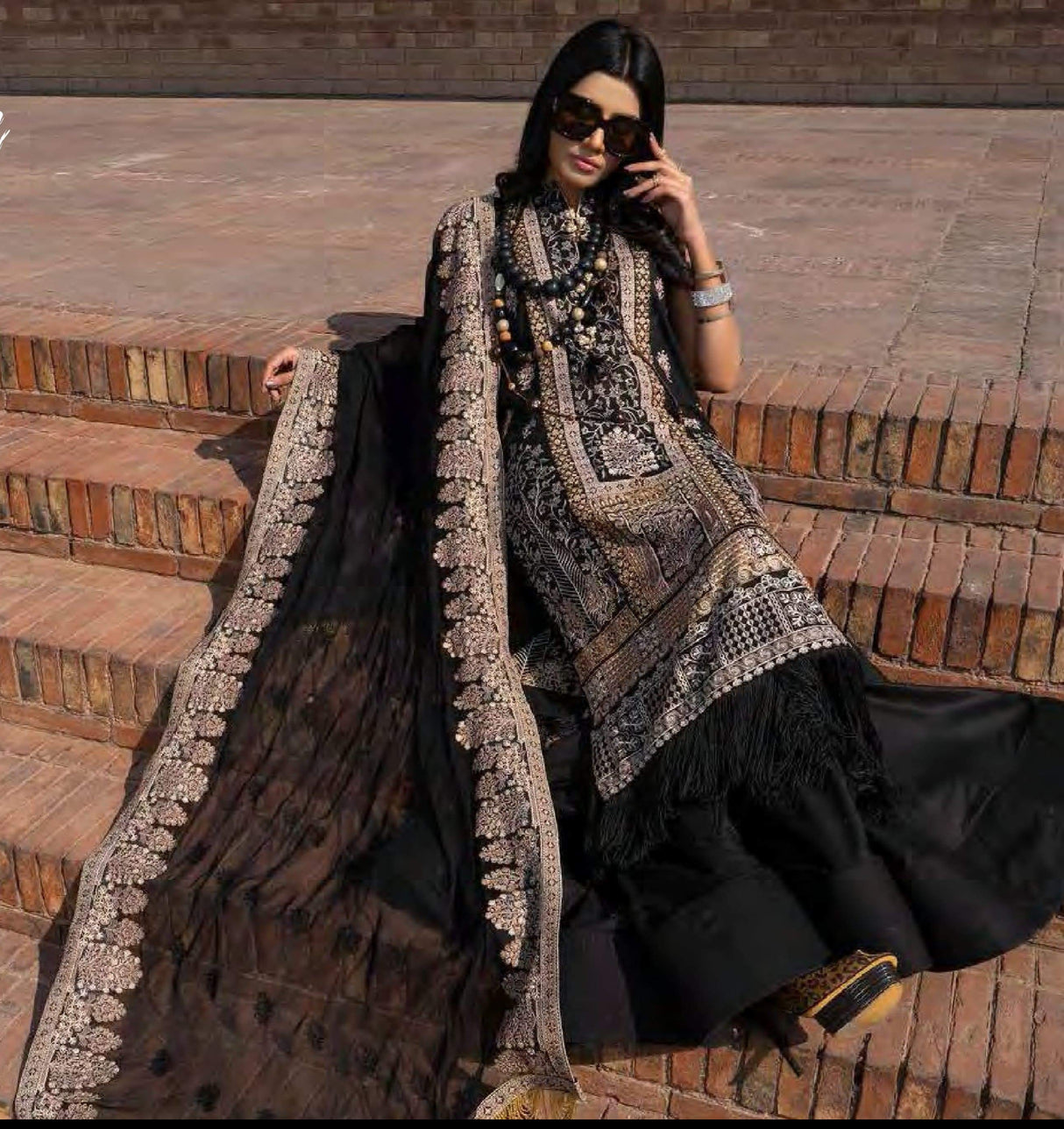 Johra Gold Embroidered Swiss Voil -100% Original Guaranteed