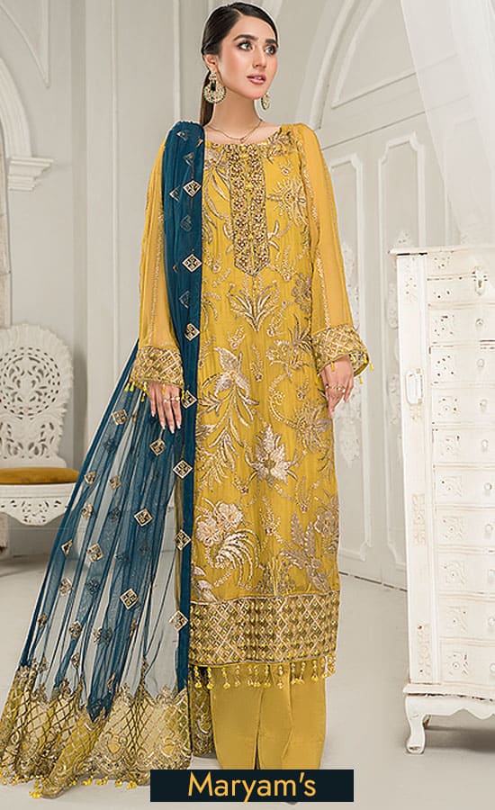 Maryam's Chiffon Embroidered Collection 2021 -100% Original Guaranteed