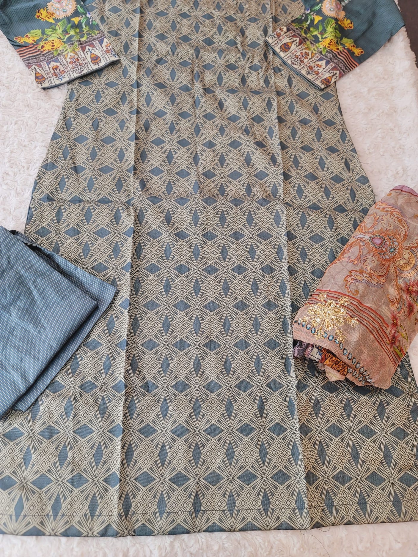 Pakistani Stitched Jacquard lawn Embroidered Salwar kameez ready to ship